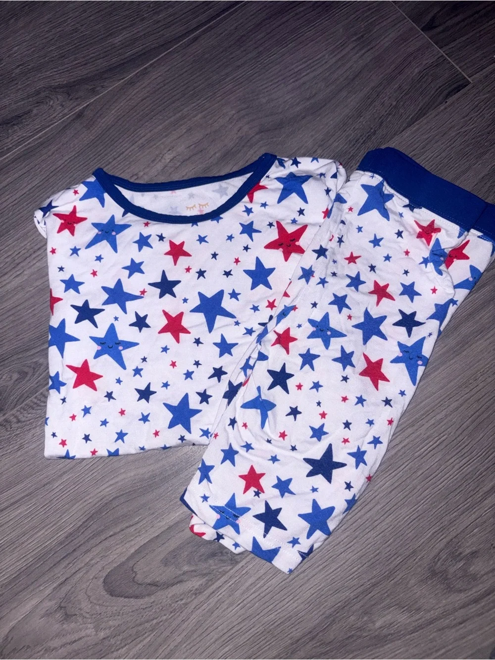 Little Sleepies White Pajama Set with Red & Blue Stars